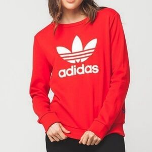 Adidas Red & White Trefoil Logo Graphic Pullover Crewneck Sweatshirt